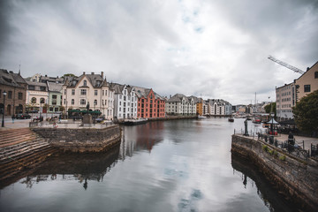 Fototapeta premium Alesund Norway Alesund is a beautiful port town in Norway spread over a set of islands, boasting of its Art Nouveau Architecture
