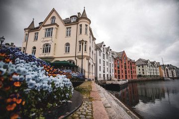 Fototapeta na wymiar Alesund Norway Alesund is a beautiful port town in Norway spread over a set of islands, boasting of its Art Nouveau Architecture
