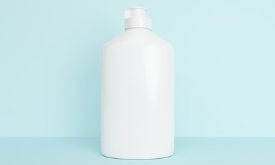 Mock up bottles for liquid detergent on a blue background. 3d rendering