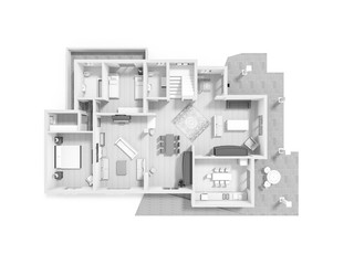 Floor plan 3d with the furniture. Modern plan of the house.