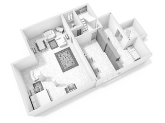 Floor plan 3d with the furniture. Modern plan of the house.