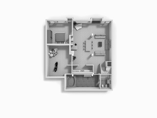 Floor plan 3d with the furniture. Modern plan of the house.