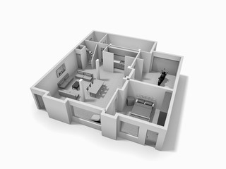 Floor plan 3d with the furniture. Modern plan of the house.
