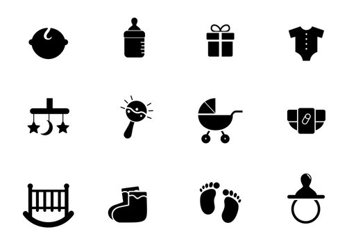 Set of baby related icon with black and white design