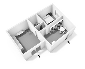 Floor plan 3d with the furniture. Modern plan of the house.