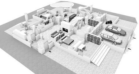 Floor plan 3d with the furniture. Modern plan of the house.