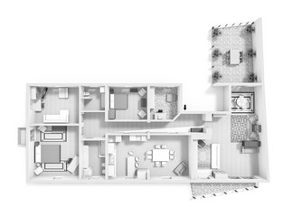 Floor plan 3d with the furniture. Modern plan of the house.
