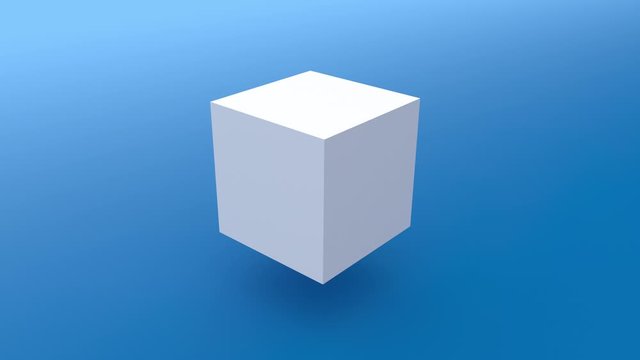 Abstract 3d cube moving from bigger cube on blue background. Seamless looping shape animation footage.