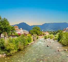 Passer river in the touristic city of  Merano in Italy - obrazy, fototapety, plakaty