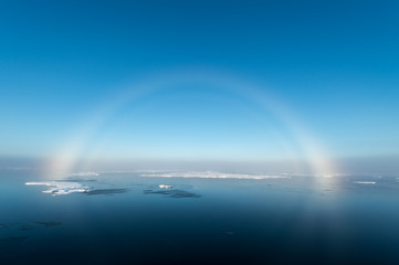 360 degrees fog-bow over Arctic Sea at Svalbard