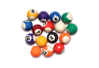 Billiard balls on white background