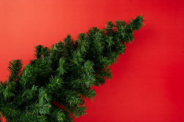 Pine tree and red new paper Christmas background