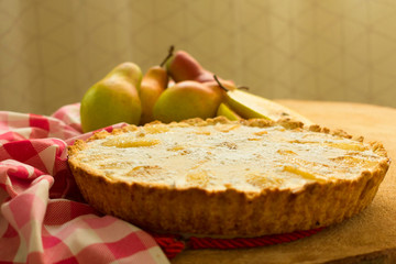 Pear tart. Autumn pear cake. Close-up.	