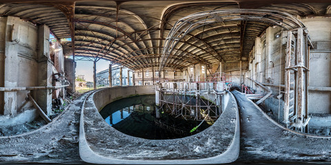 Full spherical seamless hdri panorama 360 degrees angle view concrete structures of abandoned...