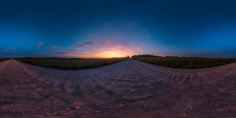 full seamless spherical hdri panorama 360 degrees angle view on asphalt road among fields in summer...