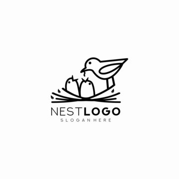 Bird nest logo vector icon template line art outline design