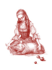 Pencil portrait of young country girl