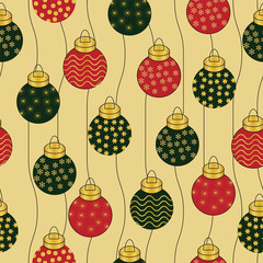 Beautiful seamless Christmas baubles vector pattern background.
