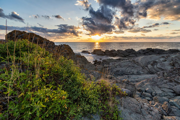 sunrise on coast of sea
