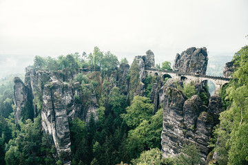 Fototapeta na wymiar Scenic image of Elbe Sandstone Mountains. Location Saxony Switzerland national park, East Germany, Europe.