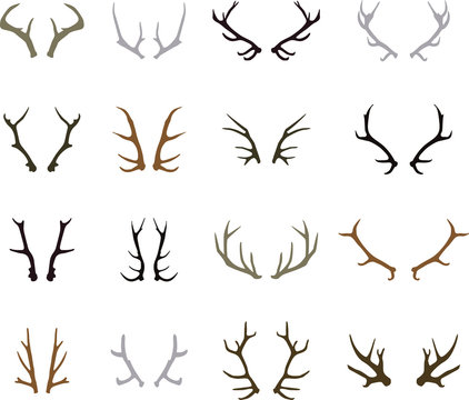 Deer Antlers Silhouette Clip Art. Design Vector illustration. Forest Mountain Animal. Hunter Sport.