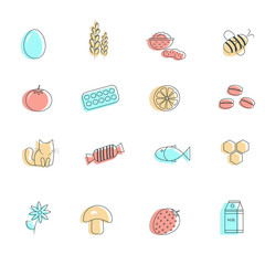 Icons-products that cause an allergic reaction. Vector graphics