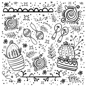 Mexican Party Elements. Collection objects for Cinco de Mayo. Doodle elements. - Vector.