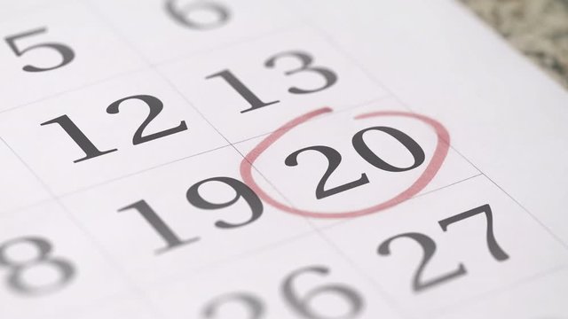Reminder mark on the twentieth 20 day of a month