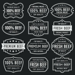 Beef Meat Premium Quality Stamp. Frames. Grunge Design. Icon Art Vector. Old Style Frames.