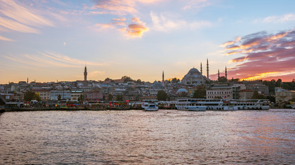 Fototapeta premium Sunset view of Istanbul port in Istanbul city, Turkey