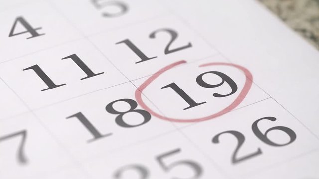 Reminder mark on the nineteenth 19 day of a month