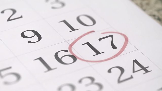 Reminder mark on the seventeenth 17 day of a month
