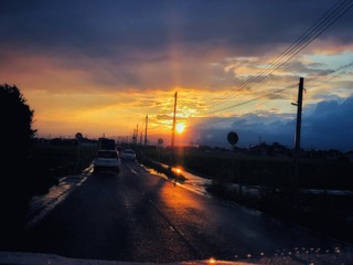 sunset in city