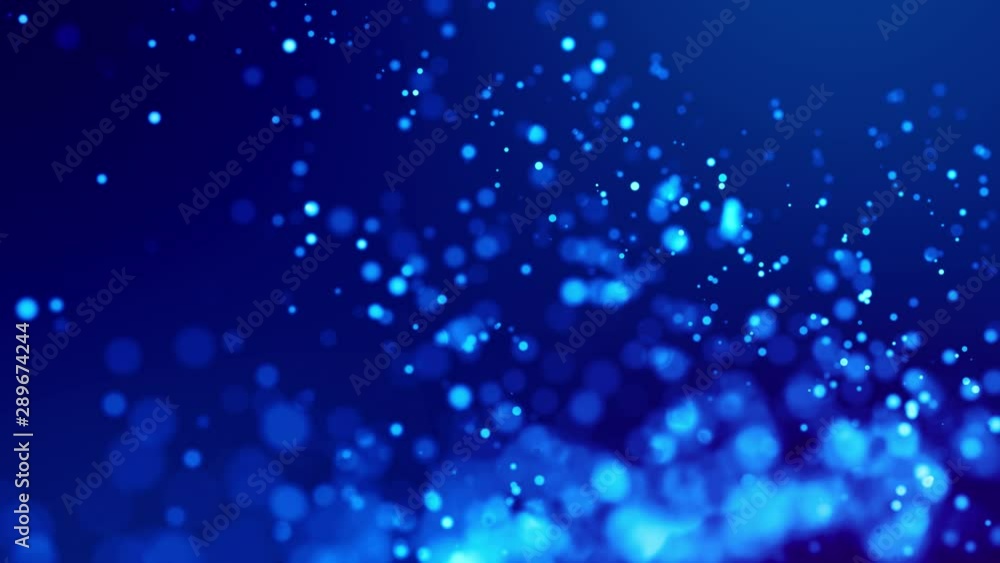Poster magic blue glowing particles flow in viscous liquid and bright glisten. science fiction. 4k 3d sci-f