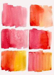 watercolor brush painting. Mixing watercolor red orange and yellow