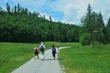 Slovakia-view of the tourists on the way through Murano plateau in the Low Tatras