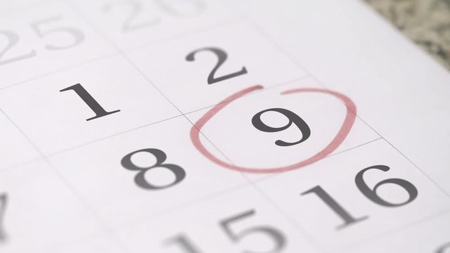 Reminder mark on the nineth 9 day of a month