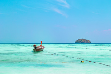 Pristine seascape with turquoise water and island