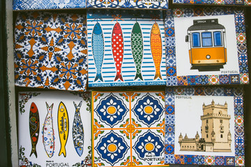 Portuguese colorful azulejo traditional souvenirs postcards