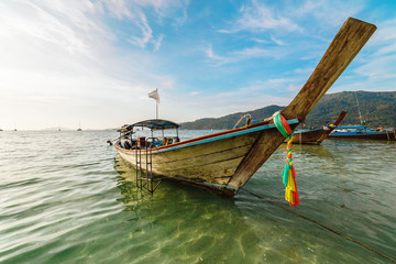Fototapeta na wymiar Traditional wooden boat with high prow, Koh Lipe