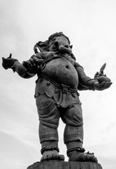 Ganesh statue made from metal in Chachoengsao province of Thailand, black and white tone filter