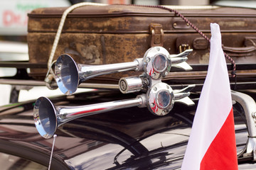 Head lamps of the old car. Oldtimer