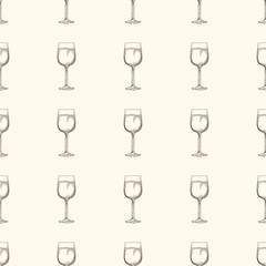 Wine glasses seamless pattern. Alcoholic beverage glassware design.