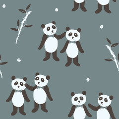 Cute Panda with Bow Tie Animal Seamless Surface Pattern Vector