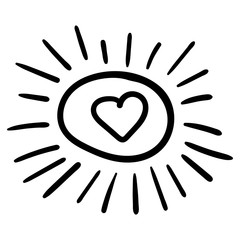 Sun with heart Inside. Coloring page adult and kids. Vector. Vector illustration