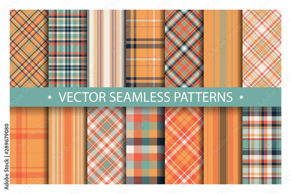 Poster set plaid pattern seamless. tartan patterns fabric texture. checkered geometric vector background. s