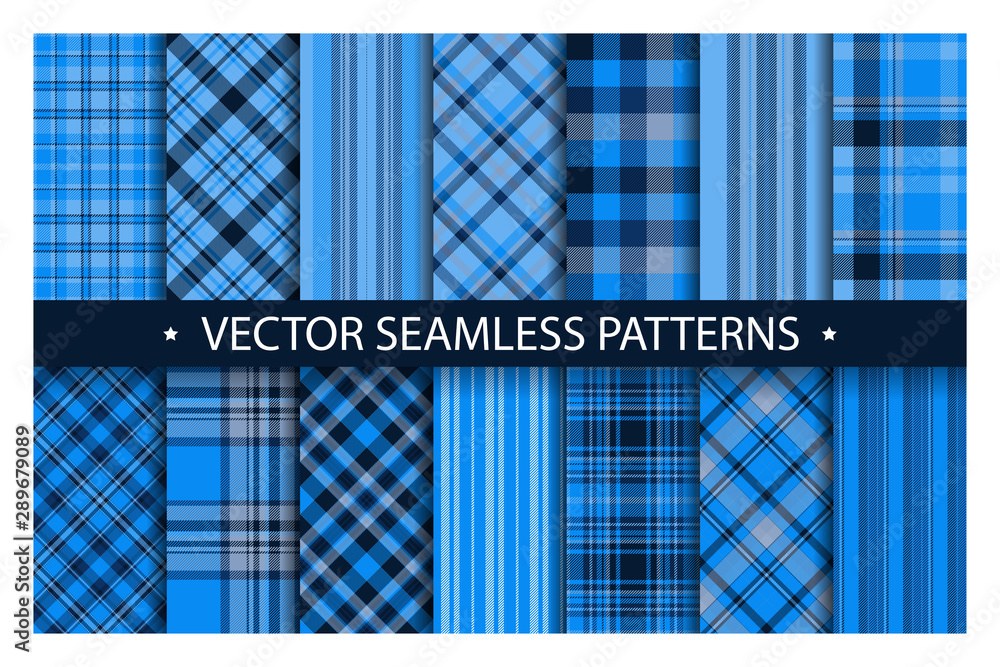 Poster set plaid pattern seamless. tartan patterns fabric texture. checkered geometric vector background. s