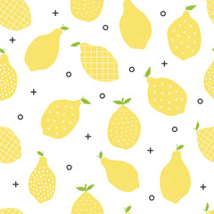 Seamless lemon pattern. Scandinavian textile design. Vector illustration.