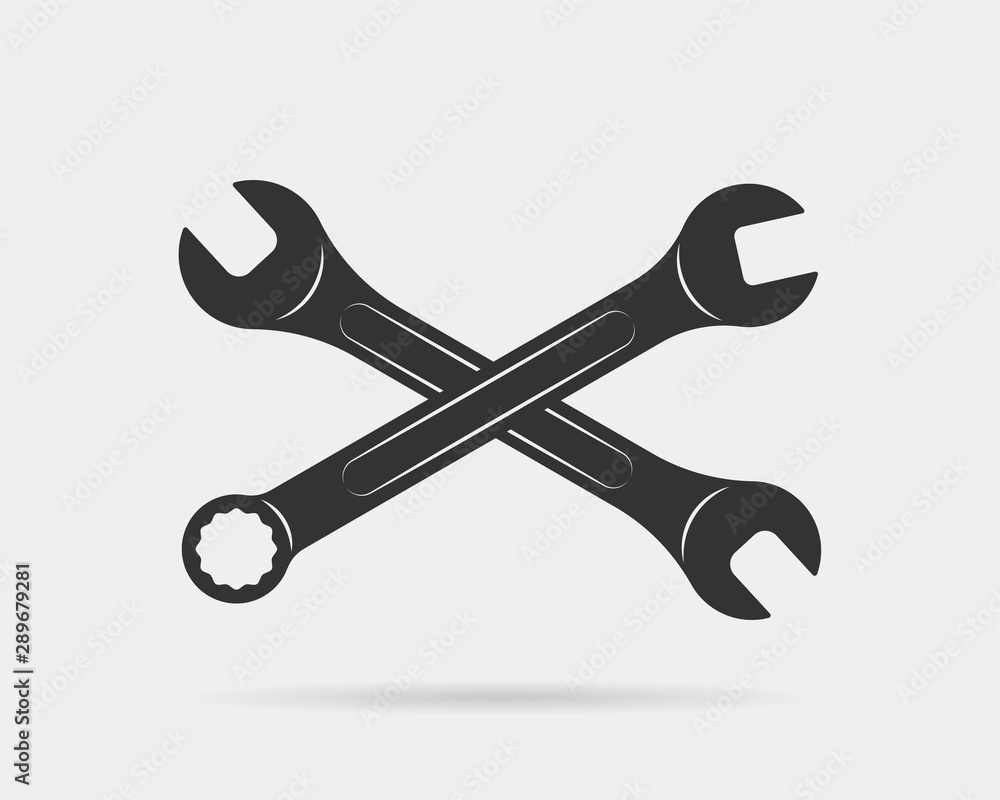 Poster tools vector wrench icon. spanner logo design element. key tool isolated on white background.
