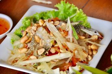 Papaya salad with crab, famous Thai food 